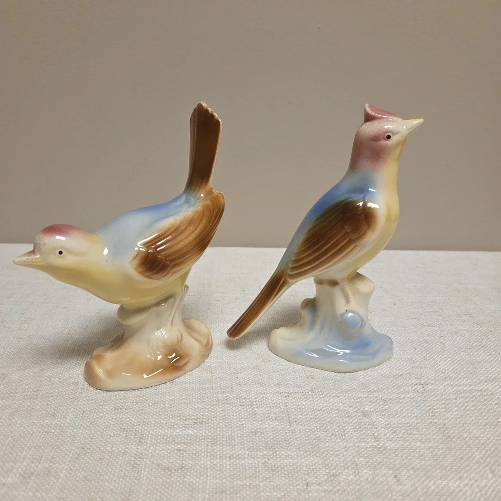 Vintage Royal Copley Ceramic Bird Figurines Set Of 2 6.5in